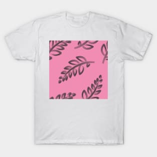 Trendy leaf repeat pattern brown leaves in pink background T-Shirt